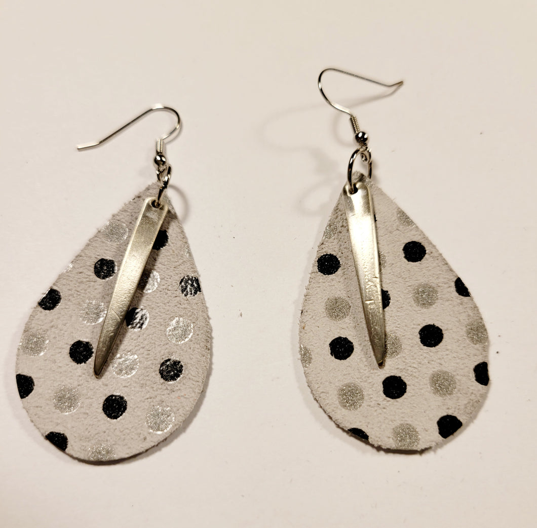 Polka Dot Leather Fork Tine Earring
