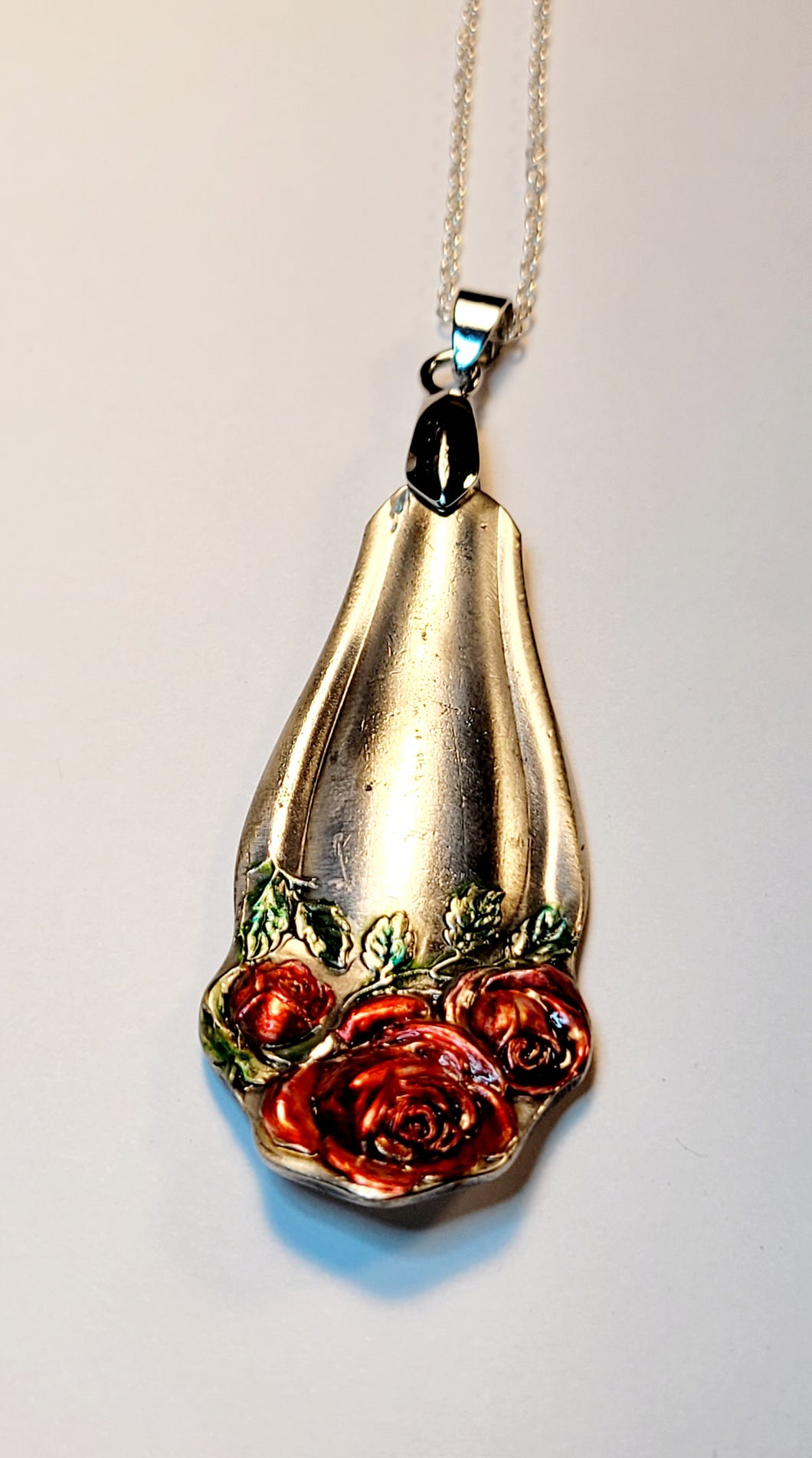 Red Rose Hand Painted Spoon Necklace