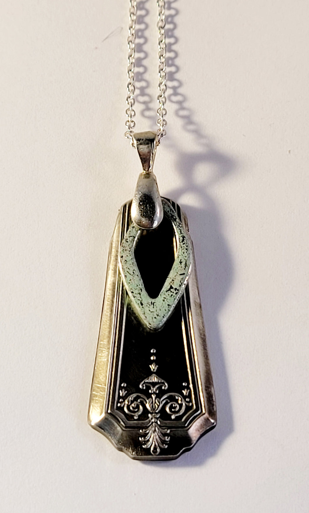 Spoon Necklace with Green Patina Accent